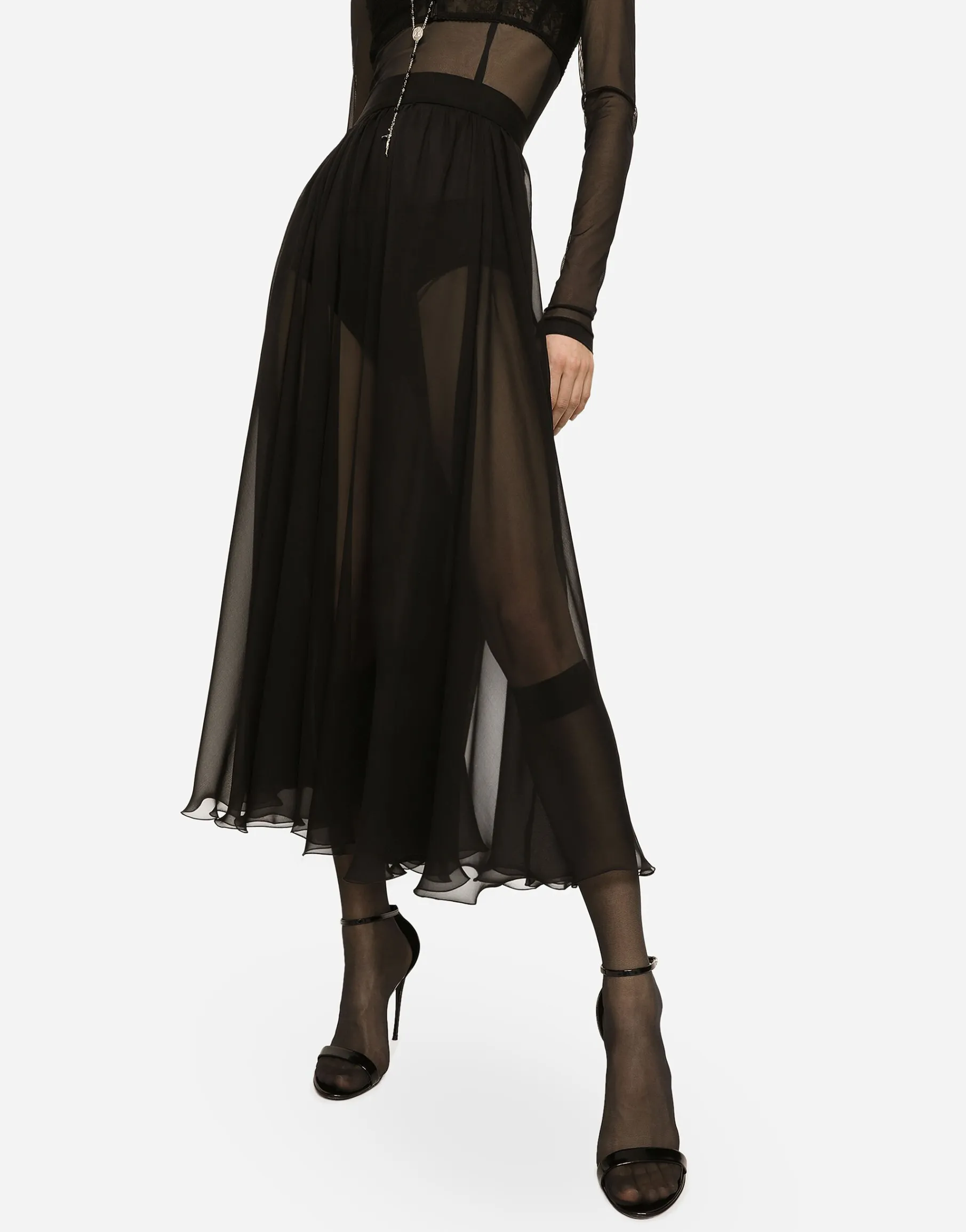High-waisted chiffon circle skirt