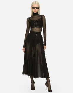 High-waisted chiffon circle skirt