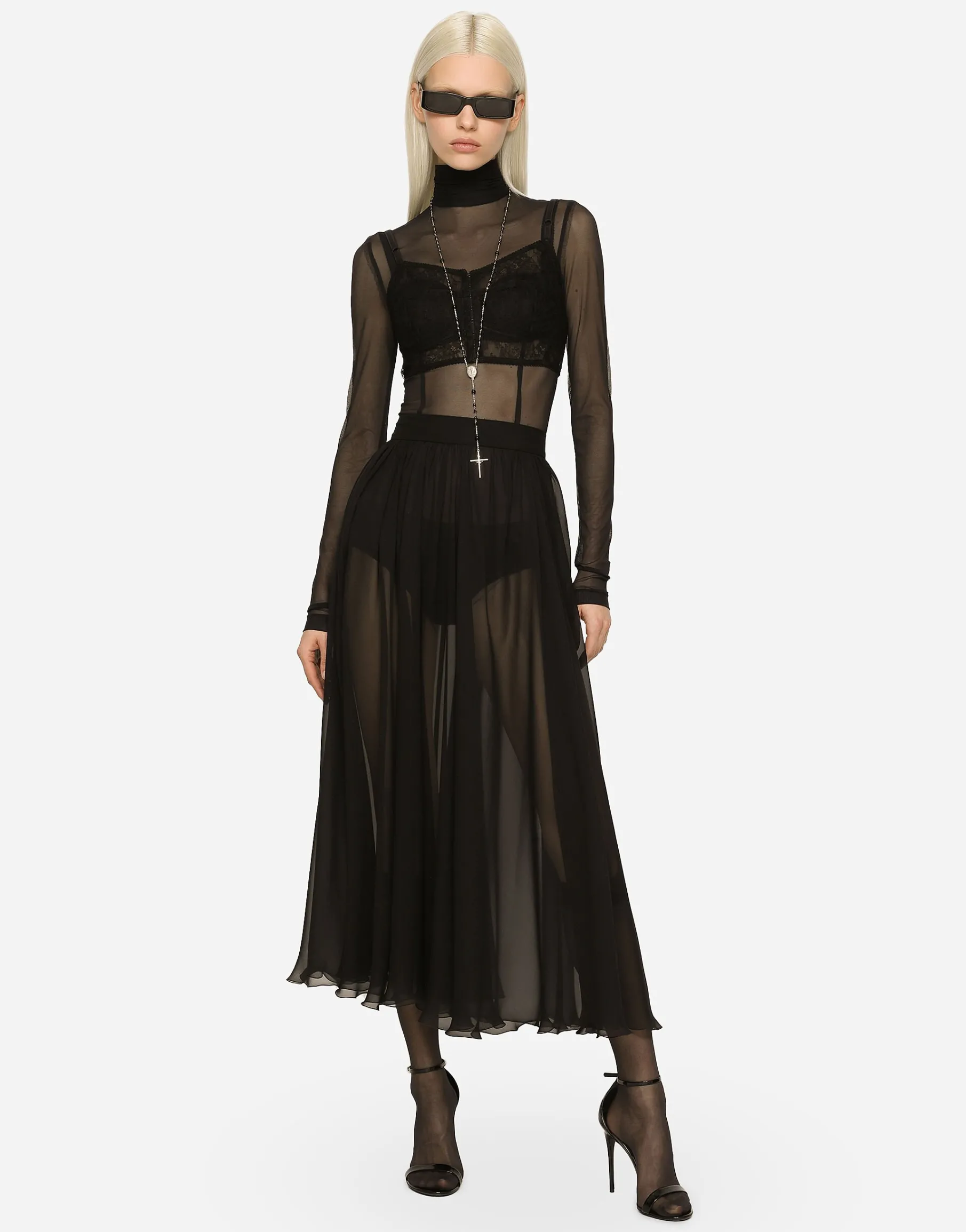 High-waisted chiffon circle skirt