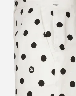High-waisted cotton shorts with polka-dot print
