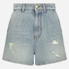 High-waisted denim shorts