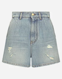 High-waisted denim shorts