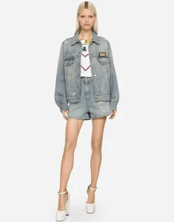 High-waisted denim shorts