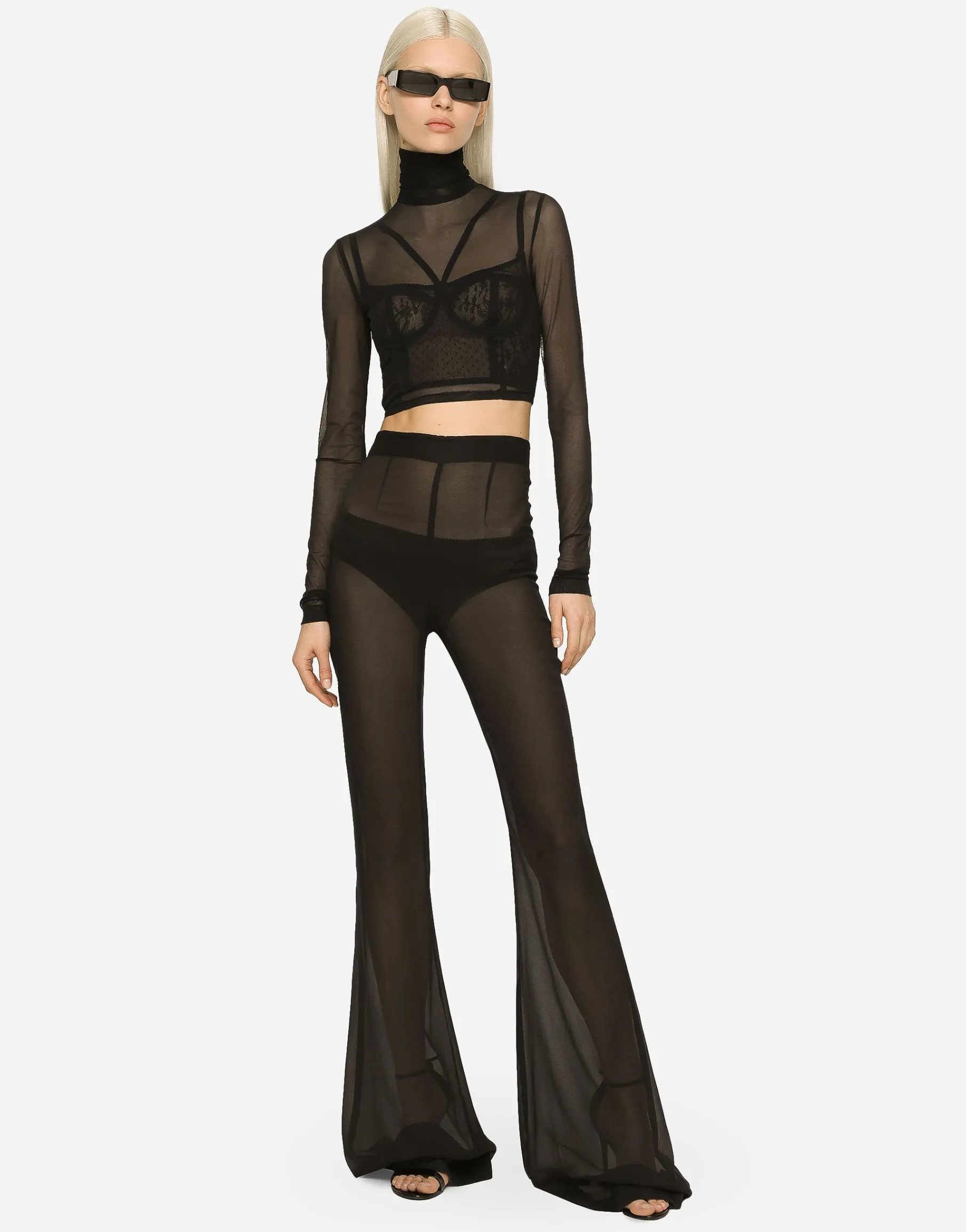 High-waisted flared chiffon pants