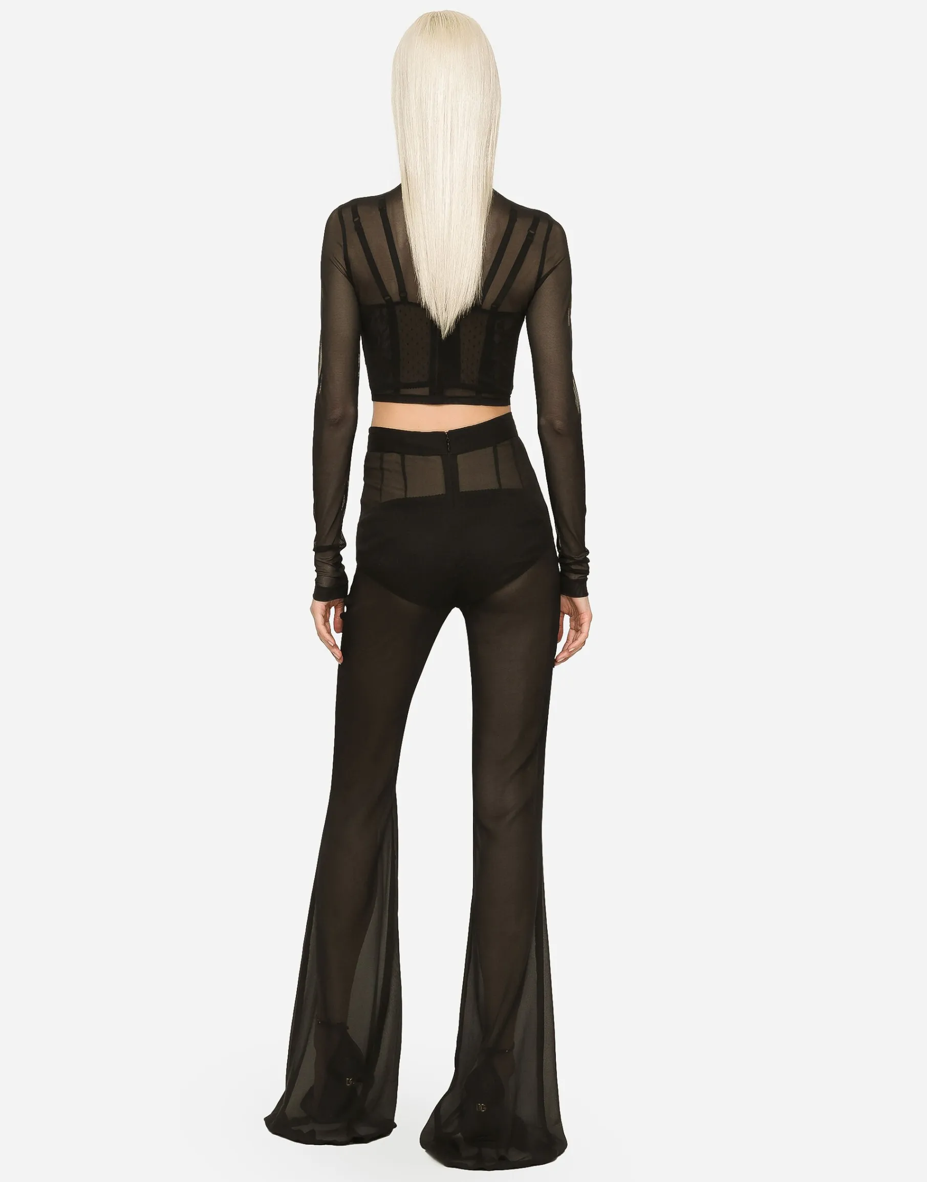 High-waisted flared chiffon pants