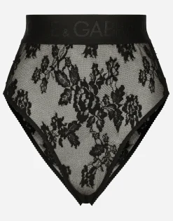 High-waisted lace briefs with branded elastic