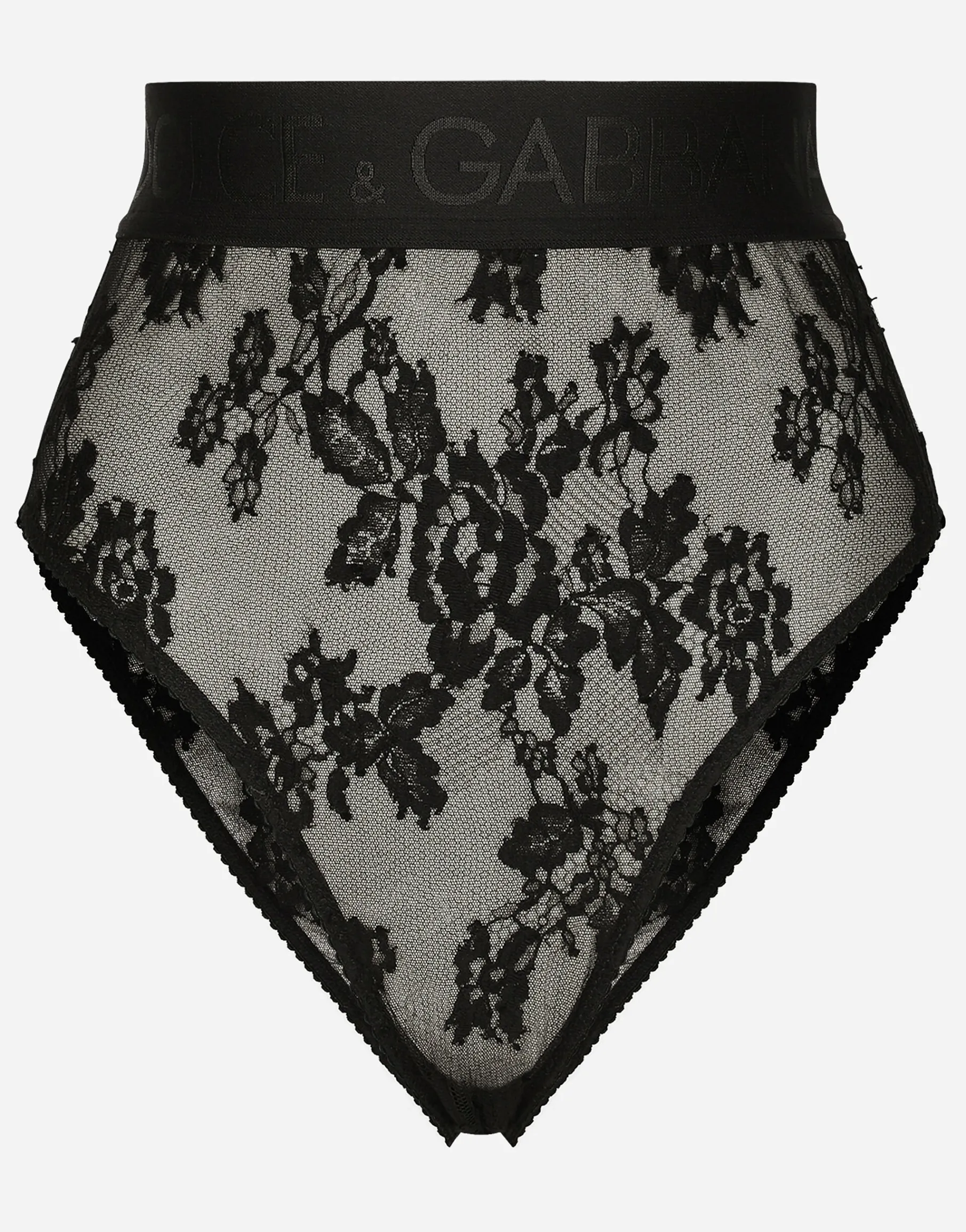 High-waisted lace briefs with branded elastic