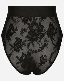High-waisted lace briefs with branded elastic