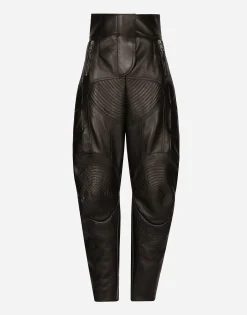 High-waisted leather biker pants