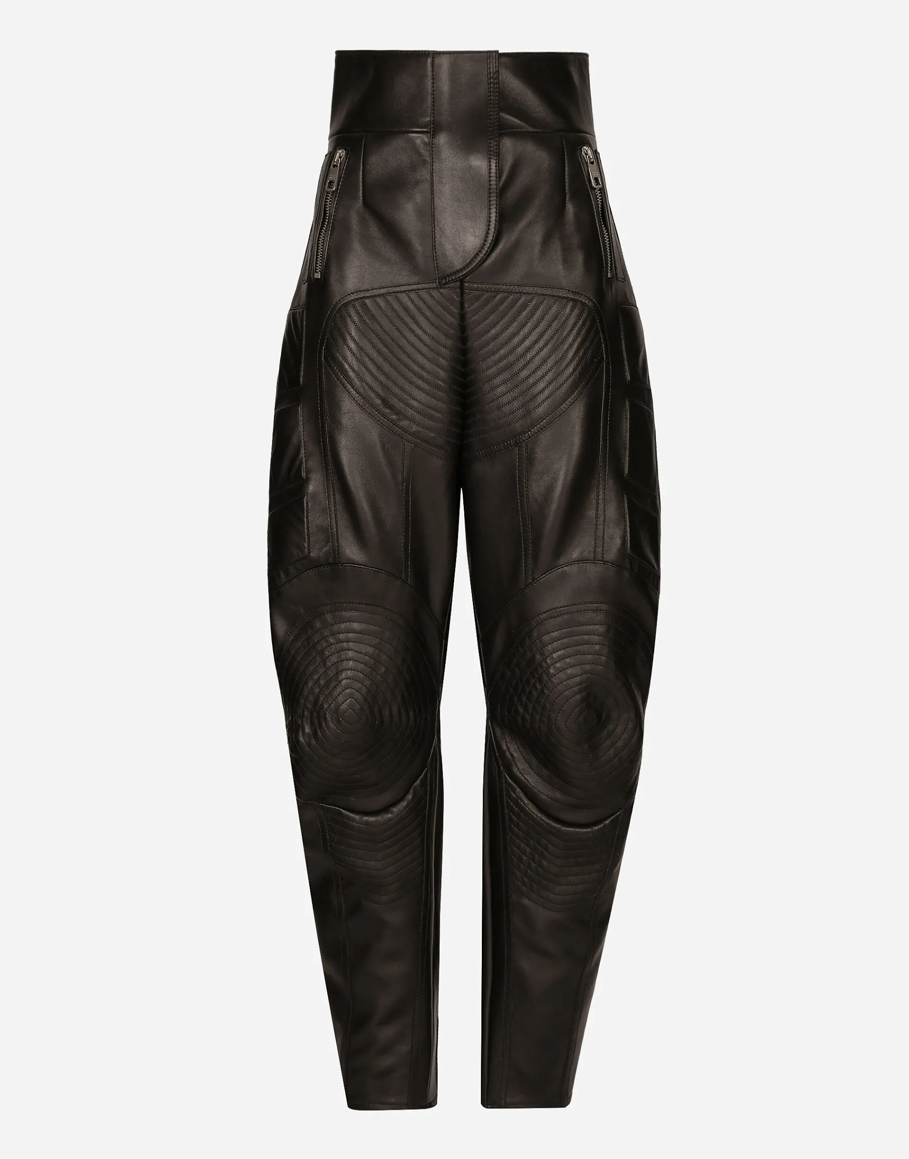High-waisted leather biker pants