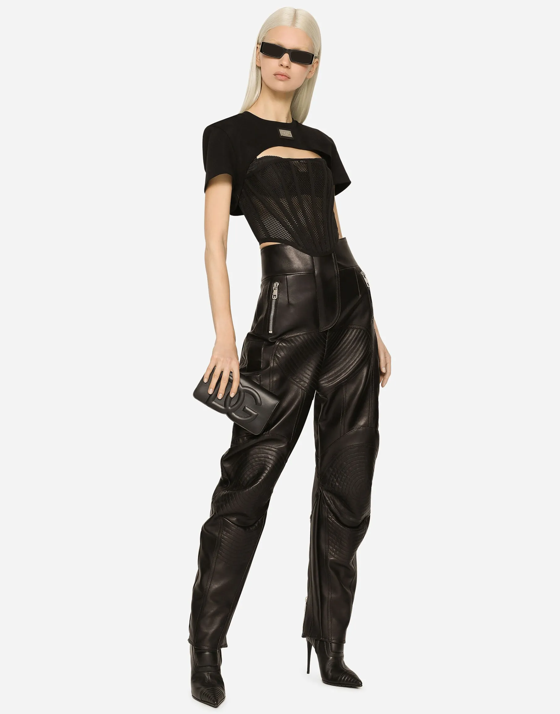 High-waisted leather biker pants