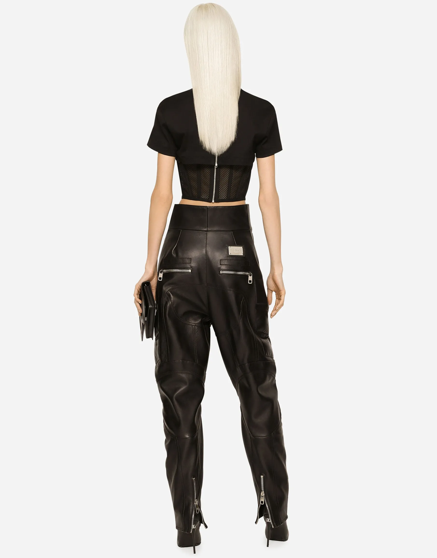 High-waisted leather biker pants