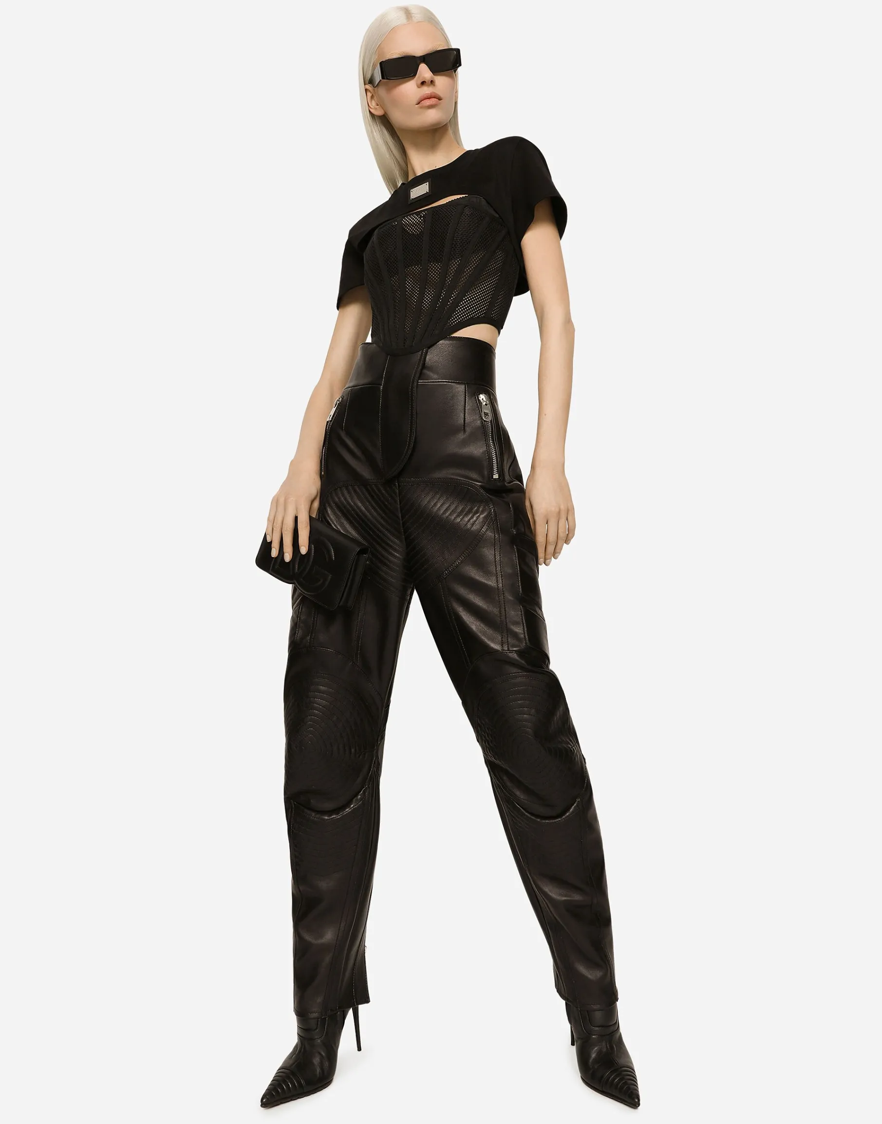 High-waisted leather biker pants