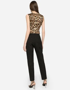 High-waisted ornamental jacquard pants