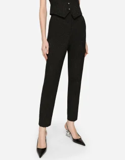 High-waisted ornamental jacquard pants