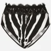 High-waisted panties in zebra-print charmeuse and lace