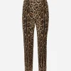 High-waisted pants in leopard-print wool