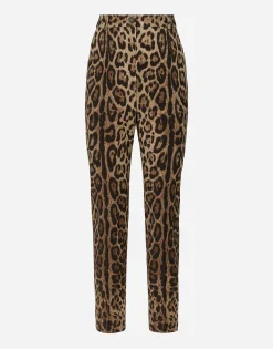 High-waisted pants in leopard-print wool