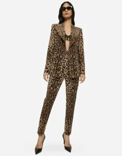 High-waisted pants in leopard-print wool