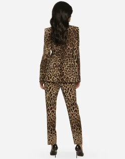 High-waisted pants in leopard-print wool