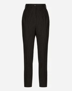 High-waisted pinstripe twill pants