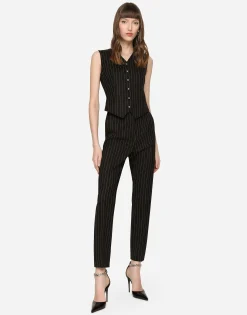 High-waisted pinstripe twill pants