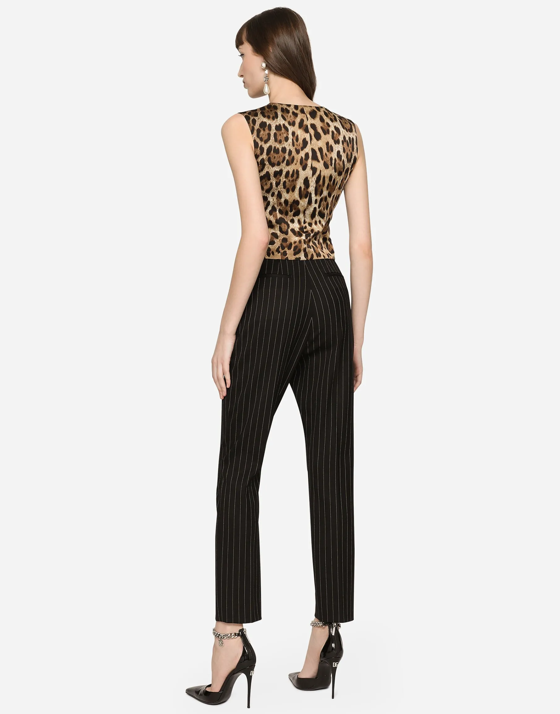 High-waisted pinstripe twill pants