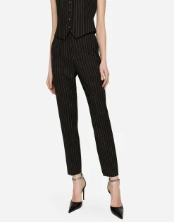 High-waisted pinstripe twill pants