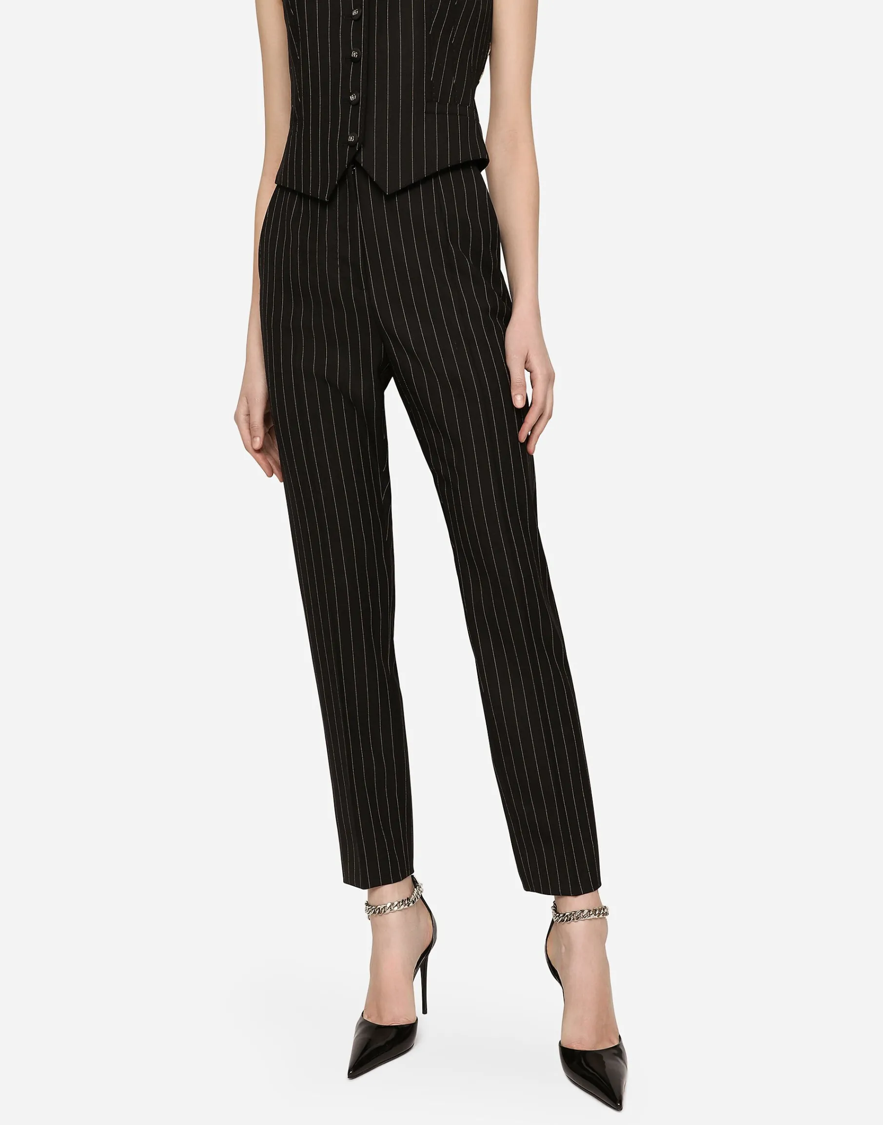 High-waisted pinstripe twill pants