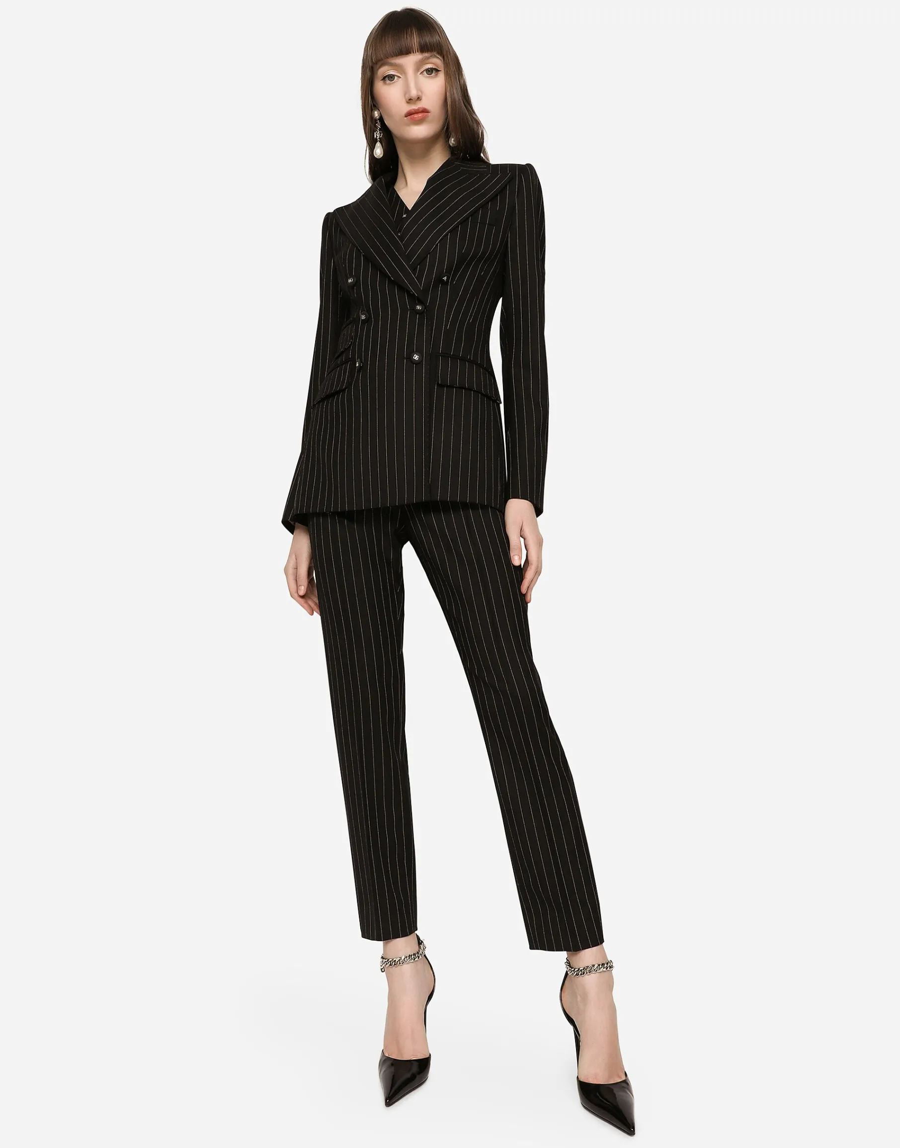 High-waisted pinstripe twill pants