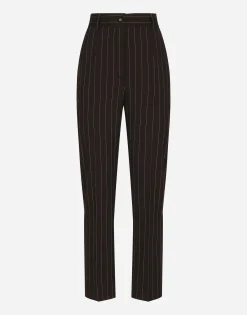 High-waisted pinstripe wool pants