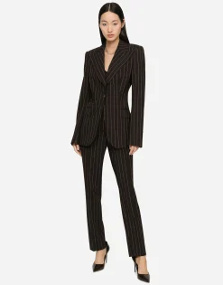 High-waisted pinstripe wool pants
