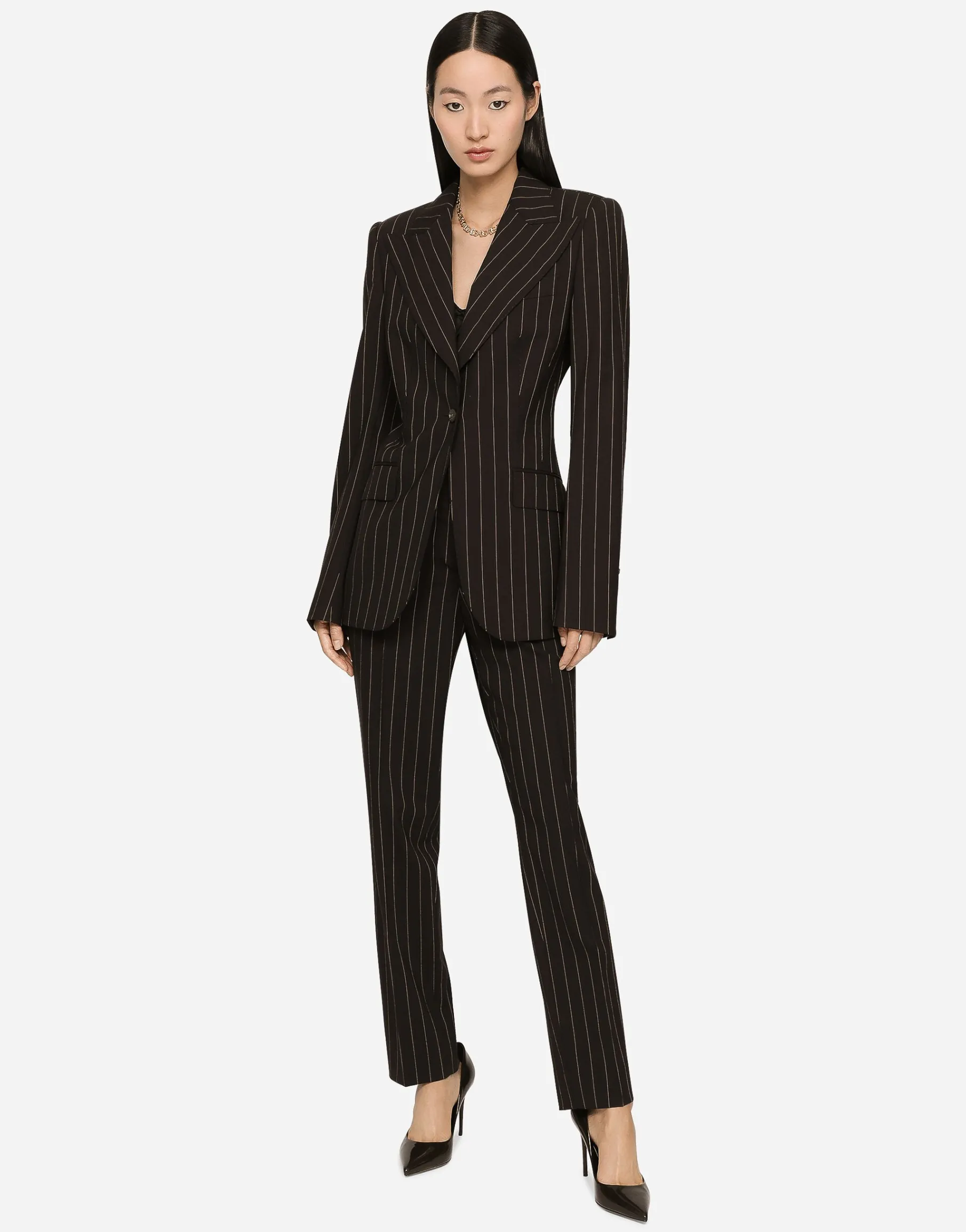 High-waisted pinstripe wool pants