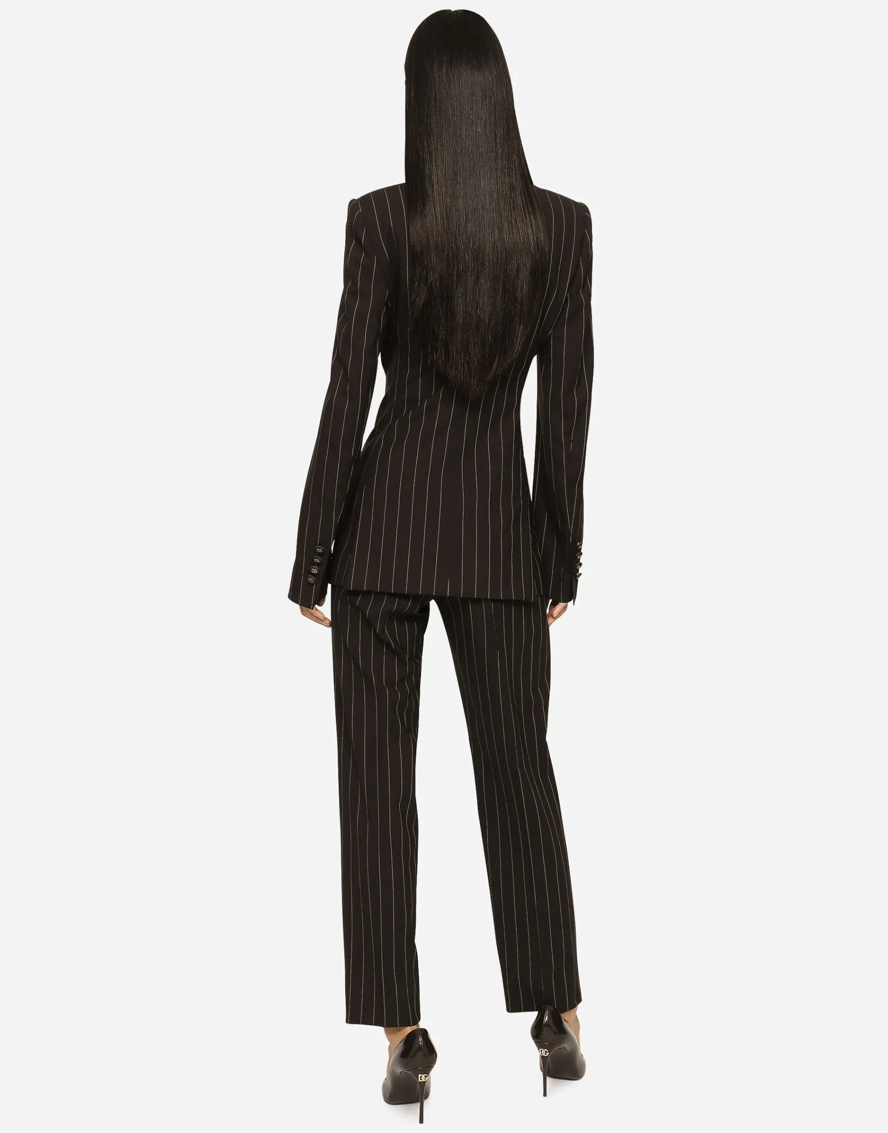 High-waisted pinstripe wool pants