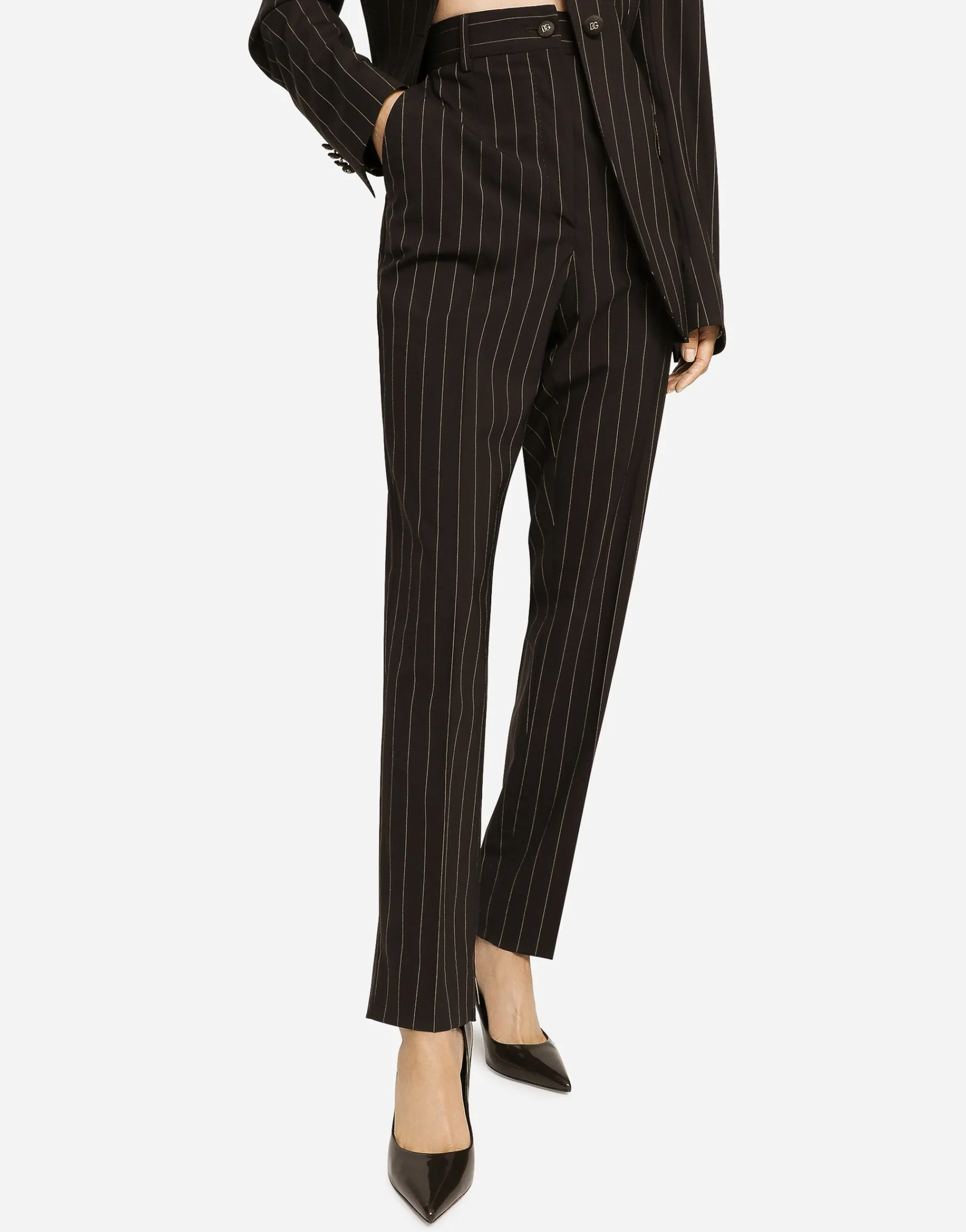 High-waisted pinstripe wool pants