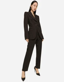 High-waisted pinstripe wool pants