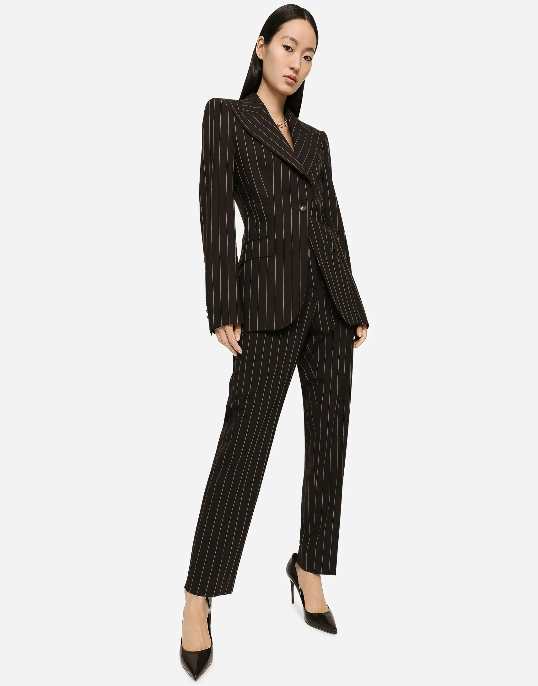 High-waisted pinstripe wool pants