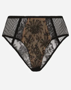 High-waisted plumetis lace panties