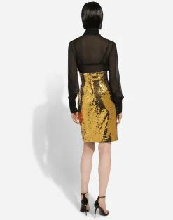 High-waisted sequined midi skirt
