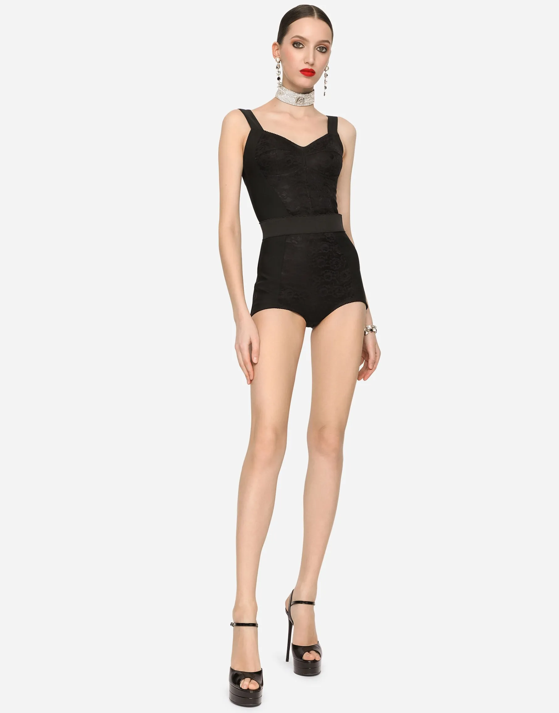 High-waisted shaper panties in jacquard and satin