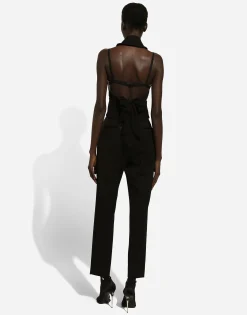 High-waisted wool gabardine cigarette pants