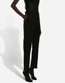 High-waisted wool gabardine cigarette pants