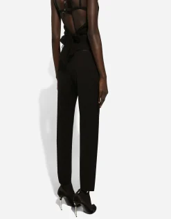 High-waisted wool gabardine cigarette pants