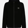 Hooded jersey jacket with branded tag