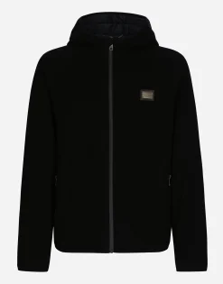 Hooded jersey jacket with branded tag