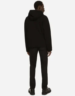 Hooded jersey jacket with branded tag