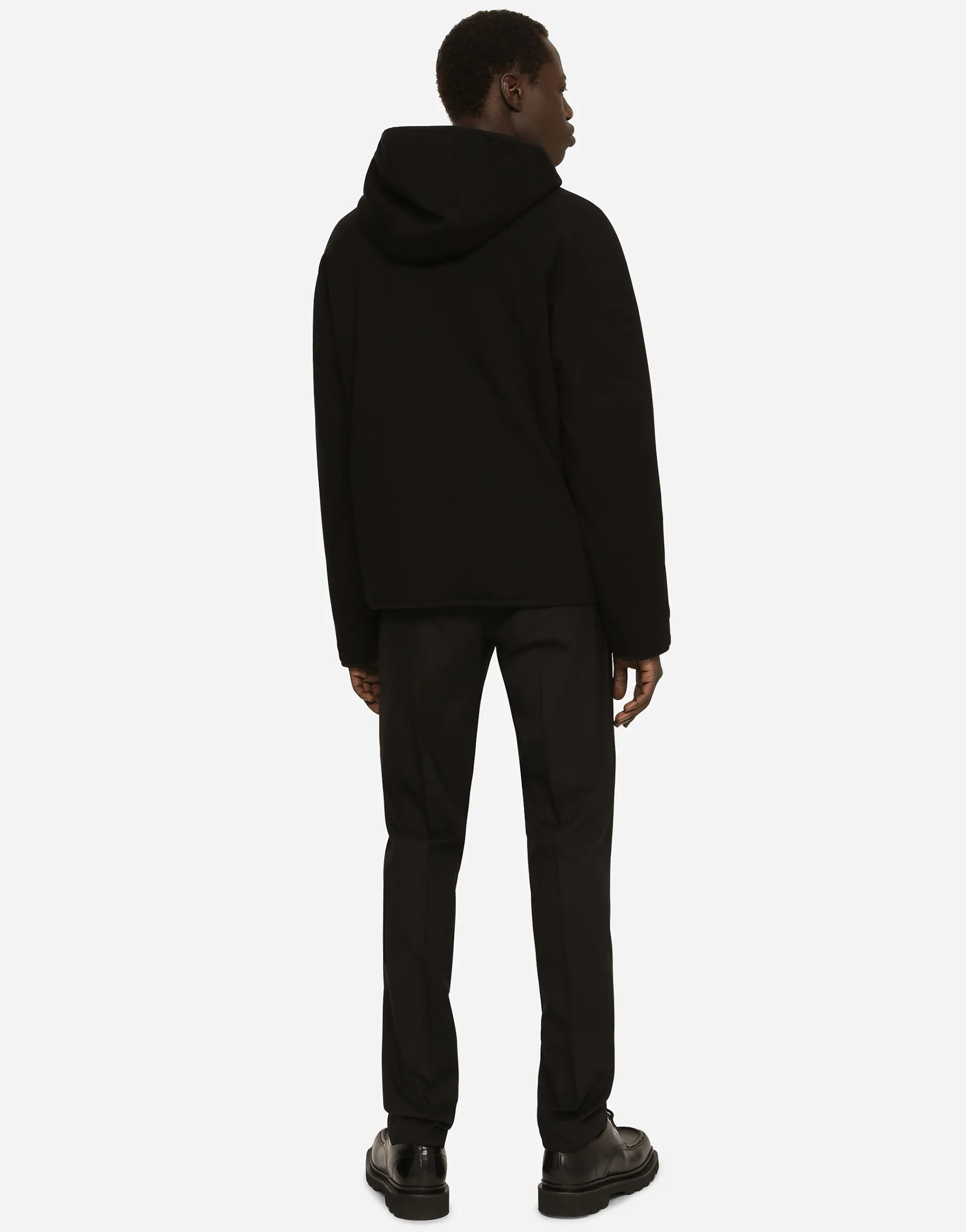 Hooded jersey jacket with branded tag