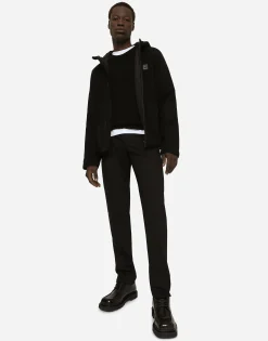 Hooded jersey jacket with branded tag