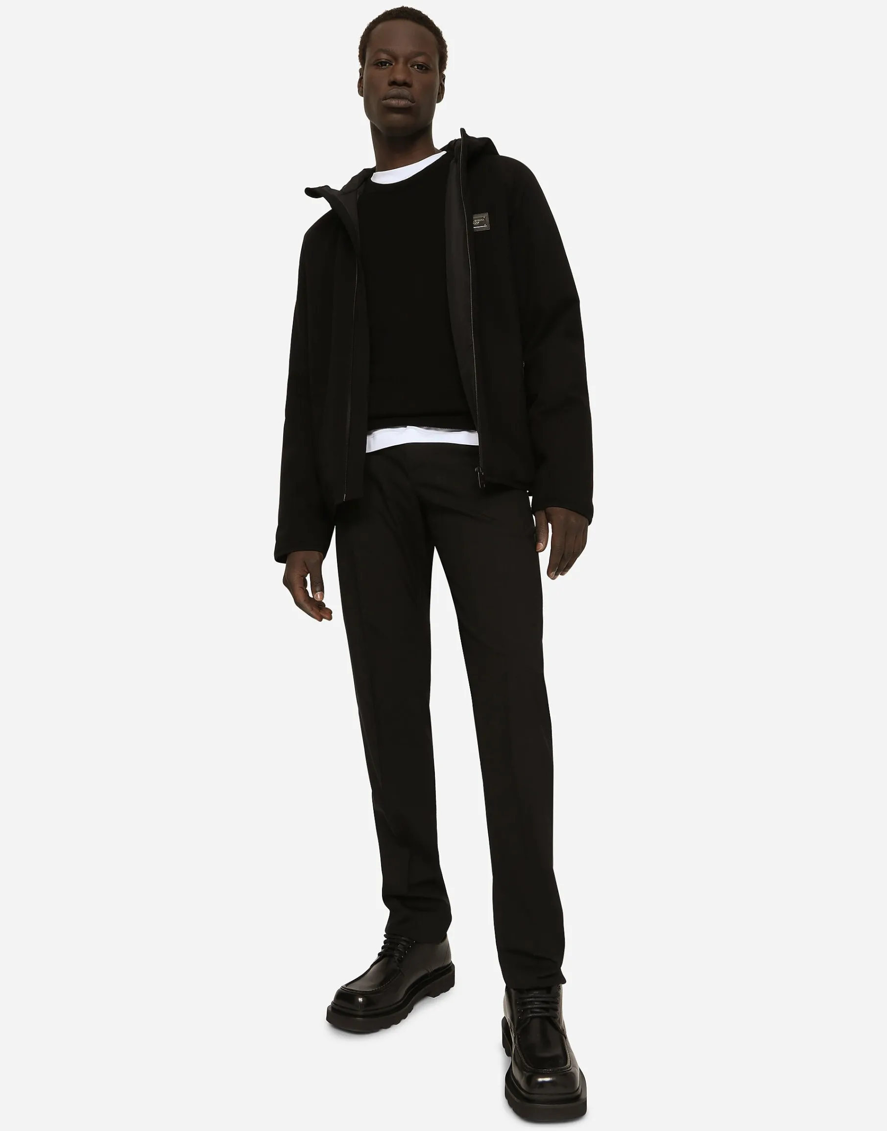 Hooded jersey jacket with branded tag