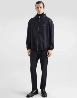 Hooded woolen jacket with tag